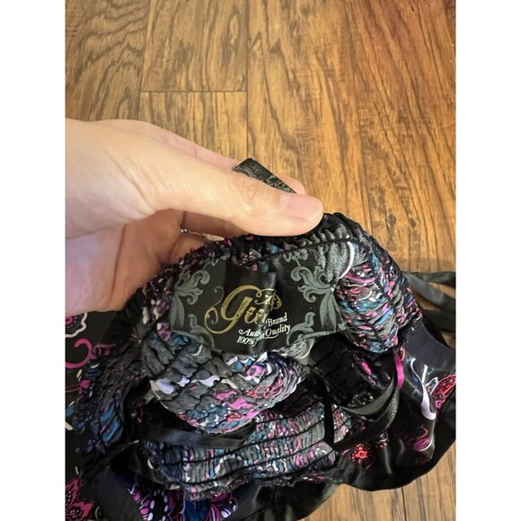 Vintage Y2K Guess Medium Black Pink Silky Floral Halter Top Blouse Festival - Picture 3 of 8
